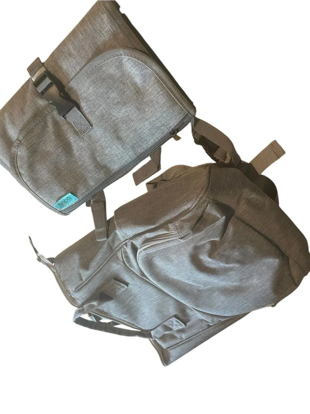 Kopi baby backpack (paid $40) plus changing pad ($24) excellent condition grey